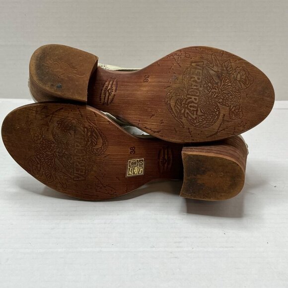 Veracruz Leather Perforated‎ Peeptoe Stacked Heel Ankle Bootie Tan Size 38/ 7.5 - Picture 9 of 11